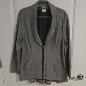 Cabi 5300 Women's Drop Off Zip-back Jacket Blazer Soft Knit Gray Stripe XL
